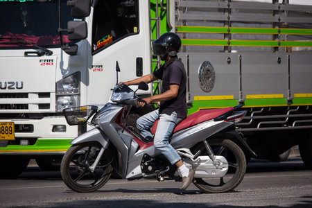 Chiangmai, Thailand - November 25 2019: Private Honda Wave Motorcycle. On road no.1001 8 km from...