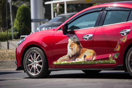 Chiangmai, Thailand - November 28 2019: Private City Car, Mazda 3. Photo at road no 121 about 8 km from downtown Chiangmai, thailand.のeditorial素材