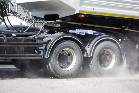 Chiangmai, Thailand - December 5 2019: PM 2.5 from emissions and dust from trucks. On chiangmai highway road.のeditorial素材