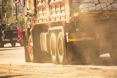 Chiangmai, Thailand - December 19 2019: PM 2.5 from emissions and dust from trucks. On chiangmai highway road.のeditorial素材