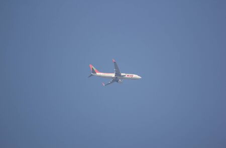Chiangmai, Thailand - January 4 2020: Boeing 737-800 of T'way Air. Take off from Chiangmai to Seoul.のeditorial素材