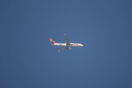 Chiangmai, Thailand - January 22 2020: Boeing 737-800 of T'way Air. Take off from Chiangmai to...