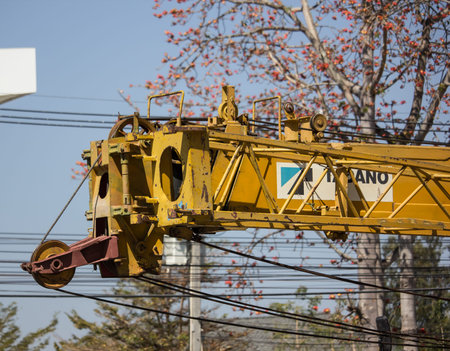 Chiangmai, Thailand - February 18 2020: TADANO Crane Truck of CJ Crane Company. Photo at road no 121...