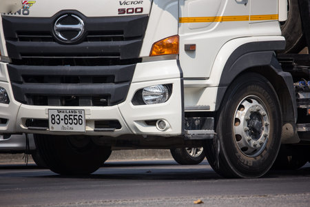 Chiangmai, Thailand - February 20 2020: Private Hino Dump Truck. On road no.1001 8 km from Chiangmai...