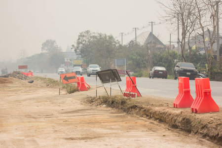 Chiangmai, Thailand - March  15 2020: Smoke and Pollution Haze on highway Chiangmai road. On March...