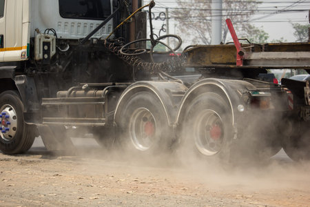 Chiangmai, Thailand - March  19 2020:  PM 2.5 from emissions and dust from trucks. On chiangmai...