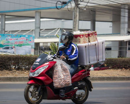 Chiangmai, Thailand -  April 3 2020: Private Honda Motorcycle, PCX 150. On road no.1001, 8 km from Chiangmai Business Area.のeditorial素材