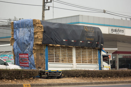 Chiangmai, Thailand -  April 6 2020: Private Isuzu  Cargo Truck. Photo at road no.1001 about 8 km...