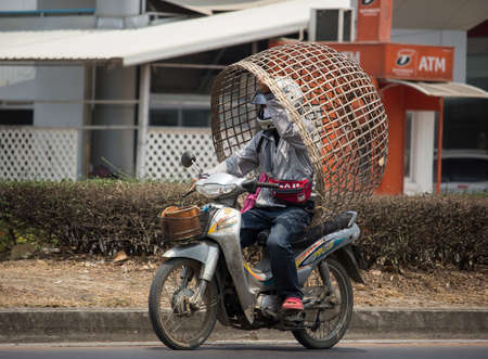 Chiangmai, Thailand -  April 14 2020: Man with Private Motorcycle,  Yamaha Fresh. Photo at road no.121 about 8 km from downtown Chiangmai, thailand.のeditorial素材
