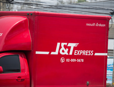 Chiangmai, Thailand -  April 21 2020: J and T Logistics Container Pickup truck. Modify from Toyota...