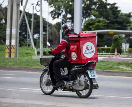 Chiangmai, Thailand -   July 23 2020:  Speed M  Logistics Mini Container Motorcycle. Photo at road no 121 about 8 km from downtown Chiangmai, thailand.のeditorial素材