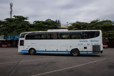 Chiangmai, Thailand -   October 10 2020:  Esarn tour company bus  route Khonkaen and Chiangmai. Photo at Chiangmai bus station, thailand.のeditorial素材