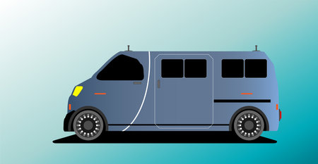 autonomous van car on blue screenのイラスト素材