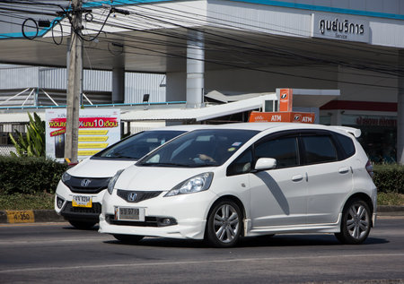 Chiangmai, Thailand -   November 27 2020: Private city Car Honda Jazz. Five door hatchback automobile. Photo at road no.121 about 8 km from downtown Chiangmai thailand.のeditorial素材