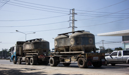 Chiangmai, Thailand -   November 30 2020: Cement truck of TPI Transport. Photo at road no.1001 about 8 km from city center, thailand.のeditorial素材
