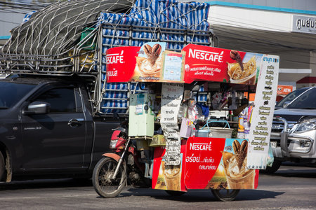 Chiangmai, Thailand - December 17 2020:  Private Motorcycle, mobile sale shop. Photo at road no.121 about 8 km from downtown Chiangmai, thailand.のeditorial素材