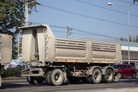 Chiangmai, Thailand - December 17 2020:  Private Mitsubishi Fuso Dump Truck.  Photo at road no.121 about 8 km from downtown Chiangmai, thailand.のeditorial素材