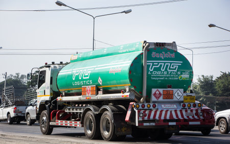 Chiangmai, Thailand - December 17 2020:   Oil Truck of  TPG Logistic   Oil transport Company. On Truck on road no.1001, 8 km from Chiangmai city.のeditorial素材