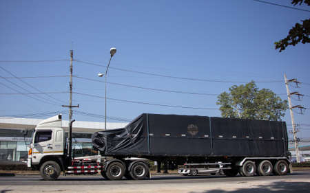 Chiangmai, Thailand - January 5 2021: Trailer Container Cargo Truck of PongSak Transport Company. Photo at road no.1001 about 8 km from city center, thailand.のeditorial素材