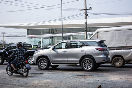 Chiangmai, Thailand - January 29 2021: Private  Toyota Fortuner Suv Car. On road no.1001 8 km from...