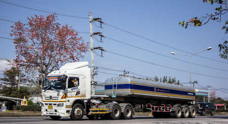 Chiangmai, Thailand - February  9 2021: Trailer Truck and Palm Oil Tank Truck of Suksamran Transport. Photo at road no 121 about 8 km from downtown Chiangmai thailand.のeditorial素材