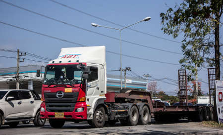 Chiangmai, Thailand - February  9 2021: Private Hino 500 Trailer Cargo Truck. Photo at road no.1001 about 8 km from downtown Chiangmai, thailand.のeditorial素材