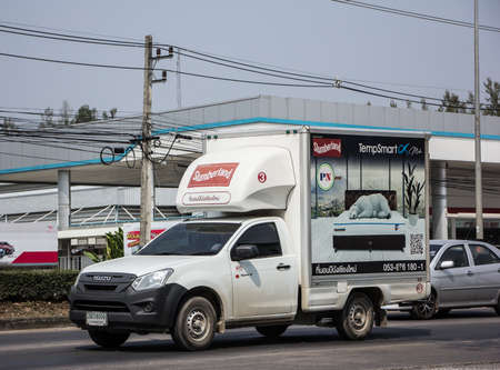 Chiangmai, Thailand - February  9 2021: Peenang Mattress Chiangmai Container Pickup truck.   Photo at road no 121 about 8 km from downtown Chiangmai, thailand.のeditorial素材