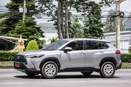 Chiangmai, Thailand - March  16 2021:  Private New Toyota Corolla CROSS. On road no.1001 8 km from Chiangmai city.のeditorial素材