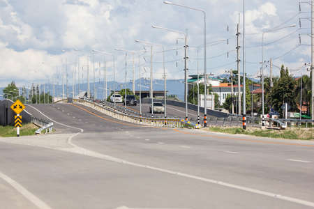 Chiangmai, Thailand -July 13 2021: Bridge on highway road no 121. Third ring road of city traffic network.のeditorial素材