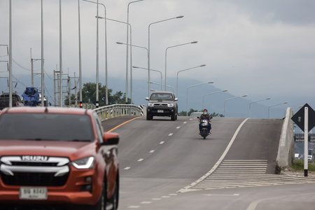 Chiangmai, Thailand - Auguest 15 2021: Private Toyota Hilux Vigo  Pickup Truck.  On road no.1001 8...
