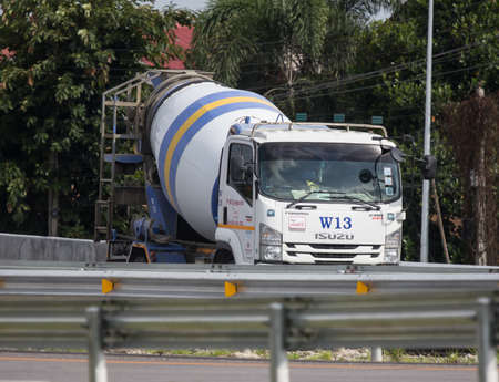 Chiangmai, Thailand - September 15 2021: Cement truck of PWS Concrete. Photo at road no 1001 about 8 km from downtown Chiangmai, thailand.のeditorial素材