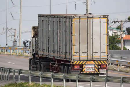 Chiangmai, Thailand - September 15 2021: Trailer Container Cargo Truck of Santipab Company. Photo at road no.1001 about 8 km from city center, thailand.のeditorial素材