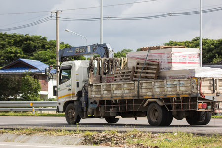 Chiangmai, Thailand - September 15 2021: Private Hino Crane Truck. On road no.1001 8 km from Chiangmai Business Area.のeditorial素材