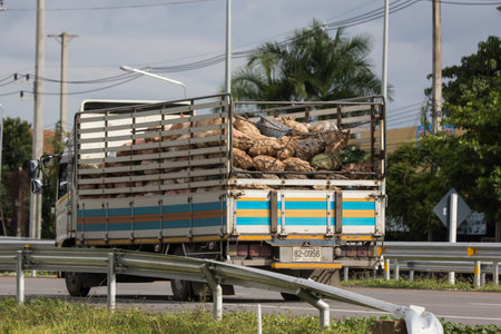 Chiangmai, Thailand - September 15 2021: Private Hino Victor 500 Cargo Truck. Photo at road no.1001 about 8 km from downtown Chiangmai, thailand.のeditorial素材