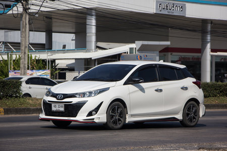 Chiangmai, Thailand - December 24 2021: Private Car toyota Yaris Hatchback Eco Car.  Photo at road no 121 about 8 km from downtown Chiangmai thailand.のeditorial素材
