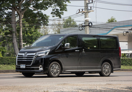Chiangmai, Thailand - April  21 2022: Private Toyota New Majesty Van car.  Photo at road no.121 about 8 km from downtown Chiangmai, thailand.のeditorial素材