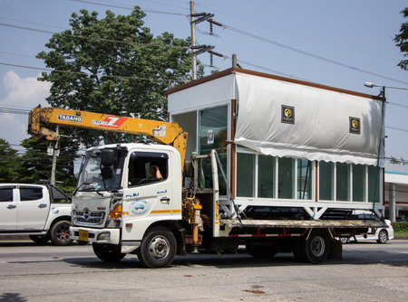 Chiangmai, Thailand - April  22 2022: Private Truck with Tadano crane. Photo at road no 121 about 8 km from downtown Chiangmai, thailand.のeditorial素材