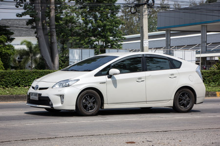 Chiangmai, Thailand - April  22 2022: Private car Toyota Prius Hybrid System. On road no.1001 8 km from Chiangmai Business Area.のeditorial素材