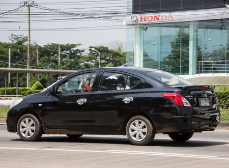 Chiangmai, Thailand - April  22 2022: Private Eco car, Nissan Almera,N17 or Nissan Latio. Photo at road no 121 about 8 km from downtown Chiangmai, thailand.のeditorial素材