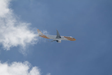 Chiangmai, Thailand - July 22 2022: 9V-NCA Airbus A321NEO of Tiger Air. Take off from Chiangmai airport to Singapore.のeditorial素材