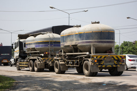 Chiangmai, Thailand - April  22 2022: Cement Truck of Lampang Niphon company.  On road no.1001, 8 km from Chiangmai city.のeditorial素材