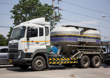 Chiangmai, Thailand - April  22 2022: Cement Truck of Lampang Niphon company.  On road no.1001, 8 km from Chiangmai city.のeditorial素材