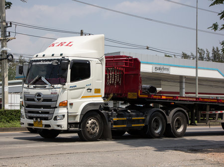 Chiangmai, Thailand - April  21 2022: Trailer Container Cargo Truck of KRL Transport. Photo at road no.1001 about 8 km from city center, thailand.のeditorial素材