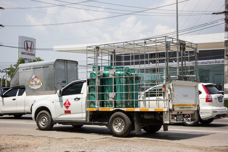 Chiangmai, Thailand - April  21 2022: Gas truck of Unic gas company. Photo at road no 121 about 8 km from downtown Chiangmai, thailand.のeditorial素材