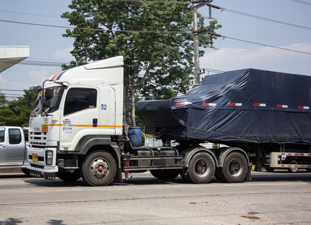 Chiangmai, Thailand - April  21 2022: Trailer Container Cargo Truck of PSTP Transport. Photo at road no.1001 about 8 km from city center, thailand.のeditorial素材