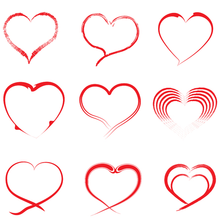 Set of red hearts for Valentines day hand drawingのイラスト素材