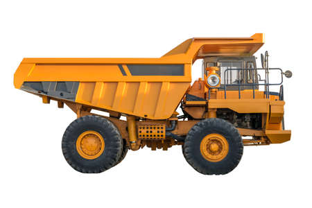 yellow Dumper industrial truck isolated on the white background.の写真素材