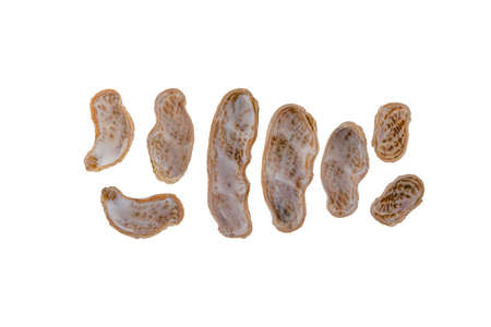 Set boiled peanuts, peeled and seeded on isolated.の写真素材
