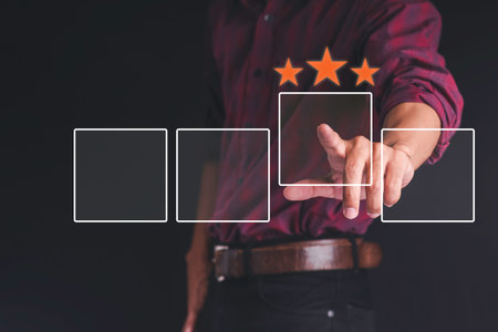 Business people use the index finger to touch the virtual screen to select the starred icons, future...