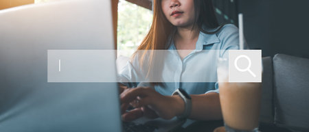 Searching for information of business people using smartphones to find out what interests them. Online networking search and browse Internet information, Search concept, internet concept.の写真素材
